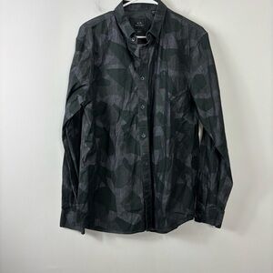 Armani Exchange Regular Fit Button Up Mens L Geo Camo Long Sleeve Collared